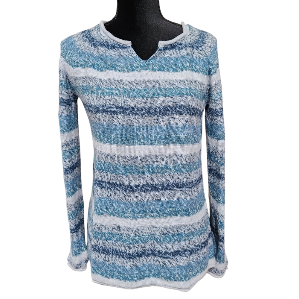 Eddie Bauer Multi Ocean Blue Cream Knit Striped Casual Sweater Size M